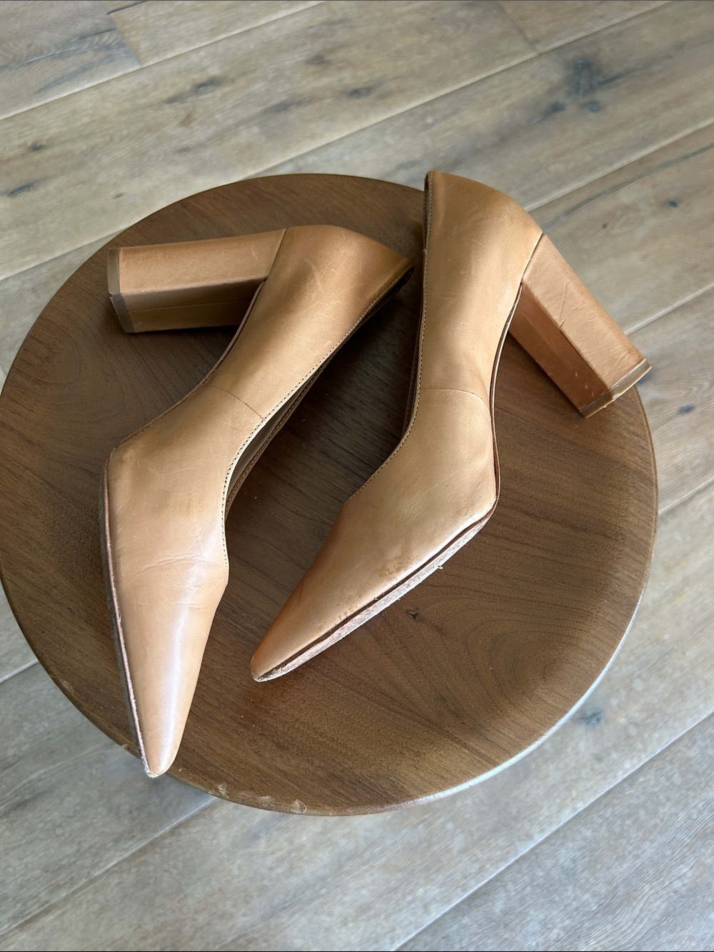 ANTONIO MELANI Nude/Tan Pointed-Toe Leather Pumps - Picture 5 of 9
